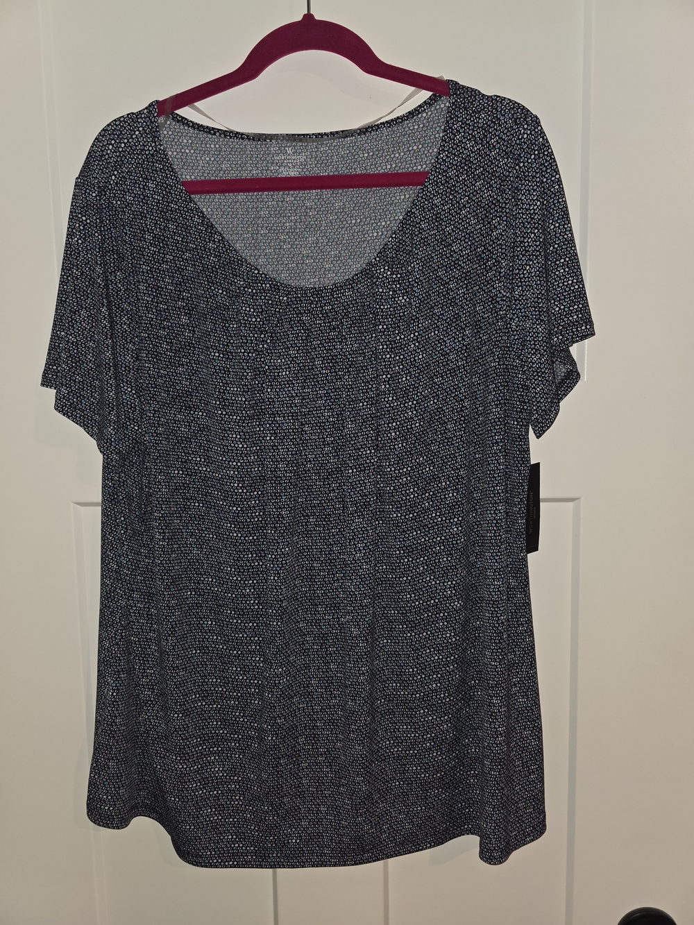 jcpenney Navy Blue Micro-Print Scoop Neck Short Sleeve Top